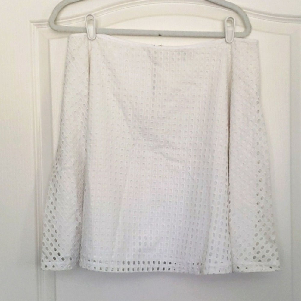 Reed Vntg‎ White Eyelet Lace Miniskirt Sz XL Preppy Cottagecore Wedding Office